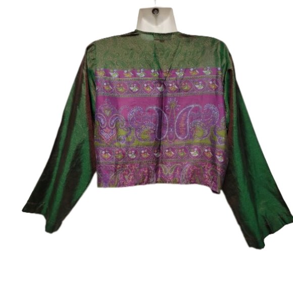 SILK Bolero Top Crop Top Coverup Silk Blazer Short Jacket Butterfly Sleeve Top S - Picture 12 of 14
